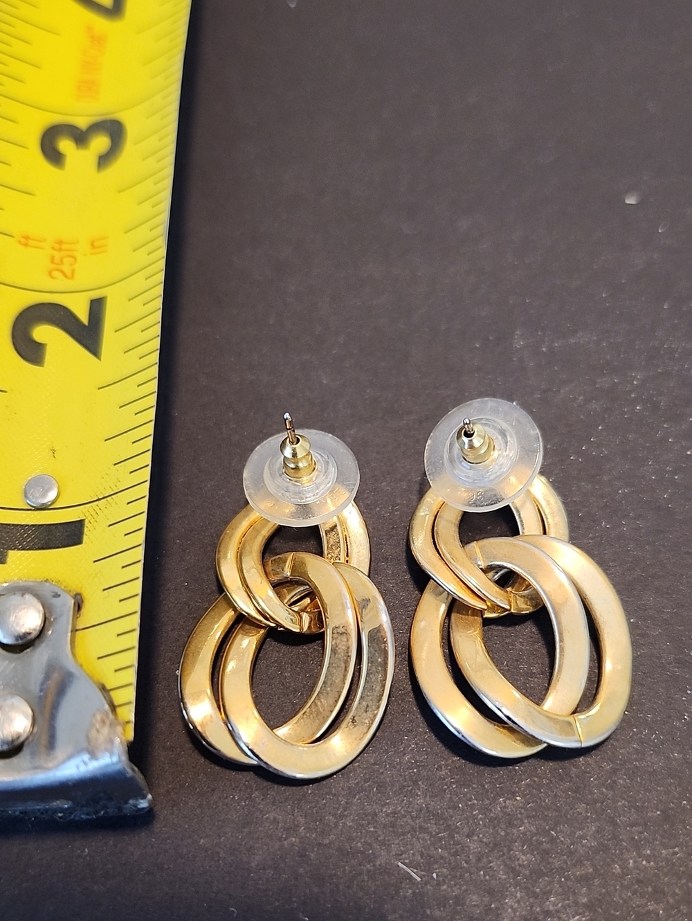 Gold Linked Hoop Drop Pierced Earrings - Women Jewelry - Picture 2 of 2